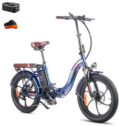 Fafrees F20 PRO E-Bike Klapprad Elektrofahrrad 20 Zoll Fatbike, 250W Motor 36V 18AH Akku, 20 * 3,0 Zoll Mountainbike Elektrofahrrad 40 Nm (Hecktasche + Autoabdeckung, buntes Blau)
