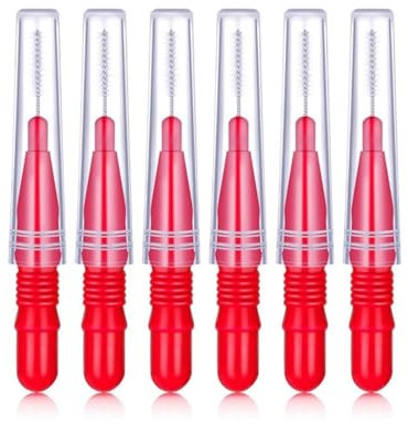 Set di 6 spazzole interdentali di alta qualità, con tappi di protezione, pulizia delicata per denti, parentesi graffe, impianti, senza BPA, per la cura dei denti da viaggio, rosso 0,4 mm, ISO 2, 6
