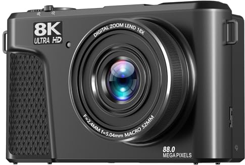 YUEHISY 8K 88MP Digitalkamera för Fotografering med Autofokus, 18x Zoom WiFi Vlogging Camera med 3 Flip Screen & Fill Light for Live Streaming (BLACK)