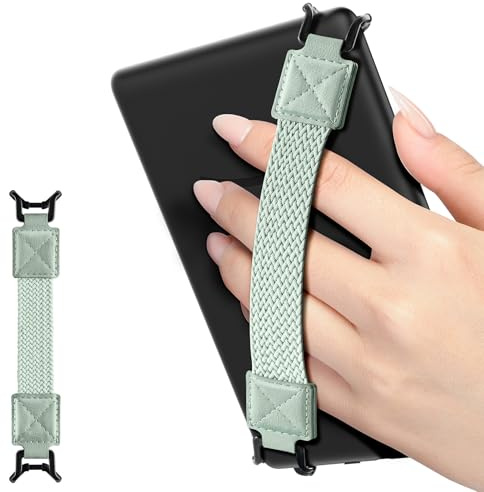 MoKo Thin Hand Strap for 6-8 Kindle eReaders Fire Tablet Kindle/Kobo/Voyaga/Lenovo/Sony E-Book Tablet, Black High-Elasticity Versatile Hand Strap Lightweight Finger Grip Holder, Agave Green