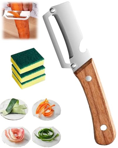 Multi-Functional Vegetable Peeler for Kitchen, Thickened Wooden Handle Fruit Peeler with Bottle Opener, Premium-Grade Fruit Vegetable Peeler Sharp Stainless Steel Blade Kitchen Tool (1PC)