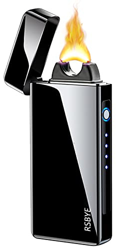 RSBYE Mechero eléctrico de tormenta de plasma para hombre, personalizado con indicador de batería, mecheros de arco eléctrico, regalos festivos (obsidiana de luz real)