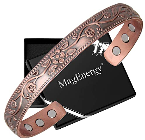 MagEnergy Magnetisches Kupferarmband für Damen, Kupferarmband für Arthritis, Schmerzlinderung, einstellbar und Schmuck-Geschenkbox