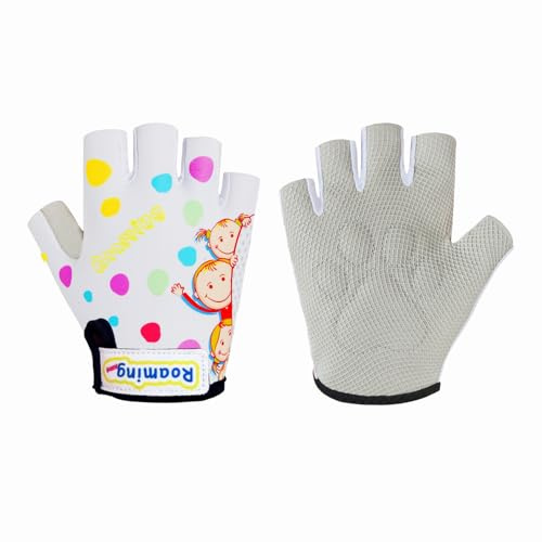 Boyiexin Kids Half-Finger Climbing Gloves for Age 3-10 Boys and Girls Monkey Bars Biking, Good Grip Control Gloves for Gymnastics Scooter Balance Boards Outdoor Sports (White, M (7-8 Years))