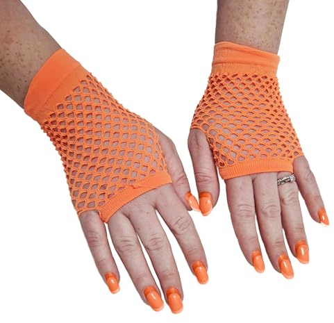 Komonee Short Fishnet Gloves Fingerless Mesh, Wrist Length Net for Women, Stretchy Sheer Edgy Costume Accessory for Rave Cosplay Halloween 80s Party, One Size