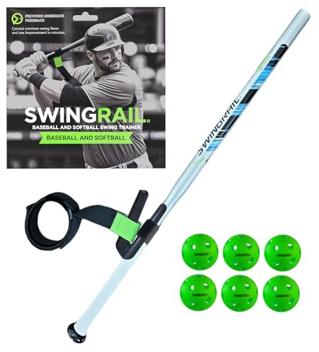SWINGRAIL Baseball & Softball Swing Trainer + Speed Stick Training Bat + 6 Plastic Training Balls
