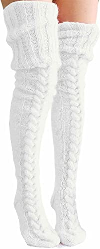 Springcmy Womens Girls Winter Cable Knit Over Knee Socks Thigh High Long Boot Socks Stocking Leg Warmer
