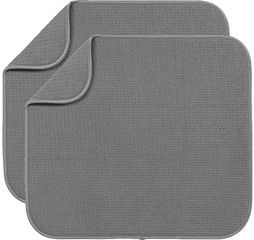 Microfibre Dish Drying mats for Kitchen Draining Board Mats Washing Up Drying Mat Super Absorbent Quick Drying 40cm x 46 cm 2 Pack Grey
