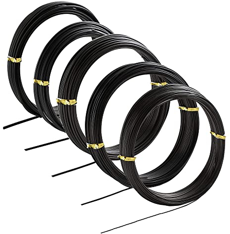 Alambre Bonsai Alambre para Manualidades Kit Bonsai Principiantes de 5 Tamanos de Alambre de Bonsai de Aluminio Anodizado-1,0 mm, 1,5 mm, 2,0 mm, 2,5 mm, 3,0 mm (50 Metros Total,5 Tamanos,Negro)