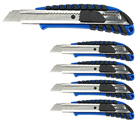D.RECT 2049 SET 5 Pezzi Taglierina con Guida in Metallo | Lama da 18 mm con Impugnatura Gommata | Coltello per Tappeti | Coltello Universale | Coltello Professionale per Taglierina