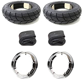 Winterreifen-Komplettsatz M+S passend für Piaggio Ape 50 TM, Cosa 200 – 100/90-10 Reifen, K701, Chromfelgen, 10 Zoll Schläuche, Wintertauglich, Ganzjahresreifen