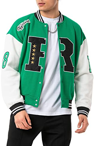 Redbridge Elegante giacca da college in look retrò, giacca sportiva Varsity per il tempo libero e lo streetwear, Verde – Ecru, XL