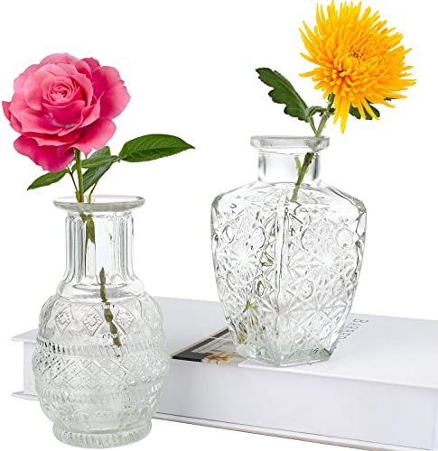 Set di 2 vasi in vetro con boccioli di fiori, stile vintage, per composizioni floreali, decorazioni per la casa, centrotavola per matrimoni, decorazione da tavola, centrotavola decorativo, sala da