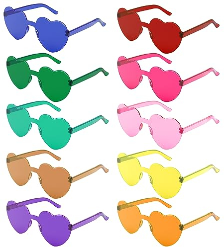 SUTOUG 10PCS Heart-Shaped Glasses, Funny Party Glasses for Kids and Adults, Magic Colours Hippie Glasses for Birthday Party Accessories Halloween Carnival Christmas Wedding Photo Props Beach