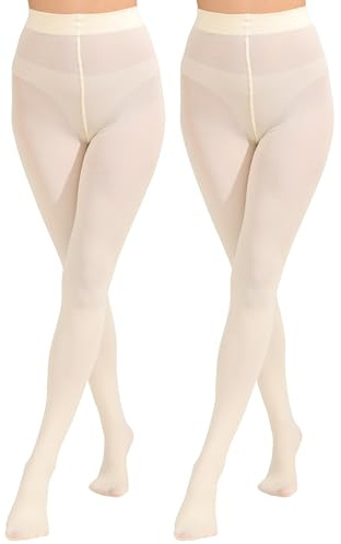 Paralinda 2 Pairs Women's Solid Color Tights 80D, Soft Opaque Microfiber Tights (Cream, L/XL)
