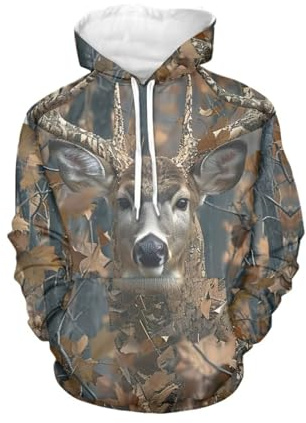WELLFLYHOM Sweat à capuche à manches longues avec cordon de serrage pour femmes, adolescentes, filles, pull à capuche, taille XS à 4XL, 1 arbre camouflage cerf de chasse, XX-Large