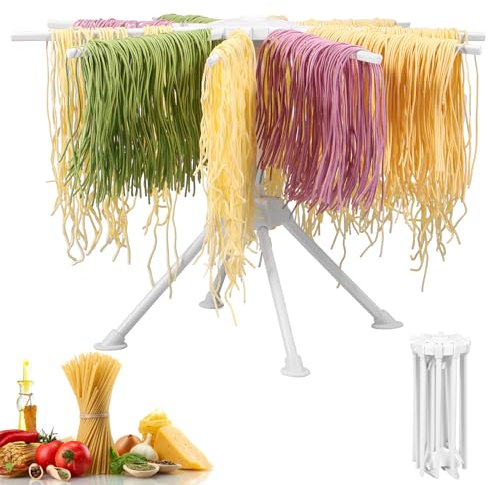 KTCINA - Secador de pasta fresca plegable con 10 barras de 16 cm, secador de fideos, secador, soporte para fideos, accesorios para hacer pasta fresca compacta (blanco)