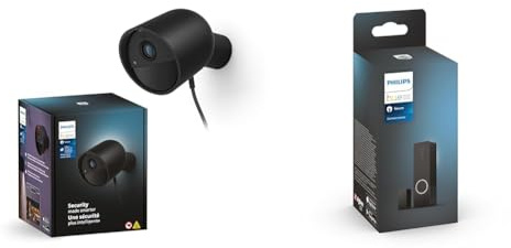 Philips Hue Secure Cámara de Video Vigilancia Inteligente para Exteriores o Interiores, Versión con Cable, Negro + Philips Hue Secure Sensor de Contacto Inteligente para Puertas y Ventanas, Negro