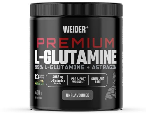 Weider Premium L-Glutamin (400g) Geschmacksneutral, 99% Kyowa Quality L-Glutamin + AstraGin zur besseren Aufnahme, unterstützt Muskelschutz, Muskelaufbau, Immunität, Pre/Post Workout, Stimulanzienfrei