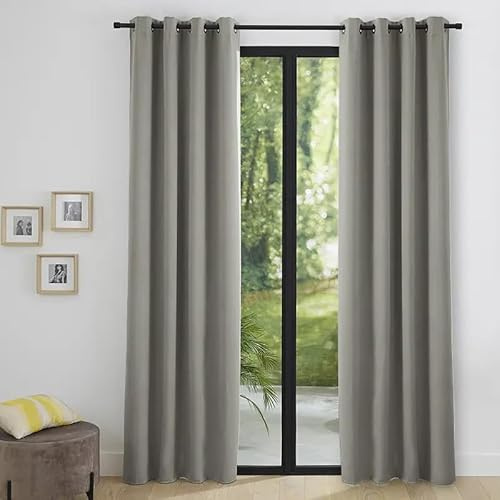 Générique Paire de Rideaux uni occultant prêt a Poser 2x140x240 Opaque 8 Anneaux Polyester Existe en Plusieurs Couleurs (Gris Clair)