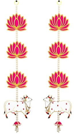 TIED RIBBONS 2 Pcs Kamdhenu Indian Hanging Decorations | Plastic, 2 feet | Lotus Wall Hanging for Indian Pooja Decorations, Navratri, Ganesh Pooja Decorations | Wall Hangings for Mandir