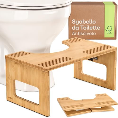Praknu Klappbarer Toilettenhocker aus FSC® Bambus-Holz – 𝗥𝘂𝘁𝘀𝗰𝗵𝗳𝗲𝘀𝘁𝗲𝗿 WC-Hocker für Erwachsene - Ergonomischer Klohocker fürs Badezimmer