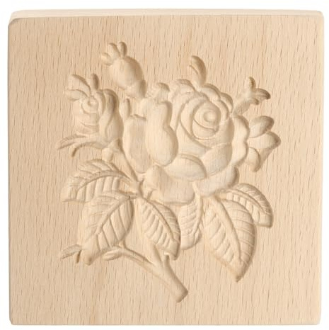 Sourcing Map Wooden Cookie Mould 3.94 x 3.94 Green Rose Carved Baking Cookie Tool Biscuit Press Stamp