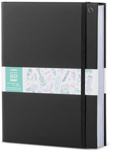 Ohuhu A4 Cuaderno de Dibujo Doble Cara Impermeable, Papel de Dibujo Grueso de 150 g/m², 60 Hojas/120 Páginas - Tapa Dura PU, Ideal para Rotuladores, Pintura y Bocetos