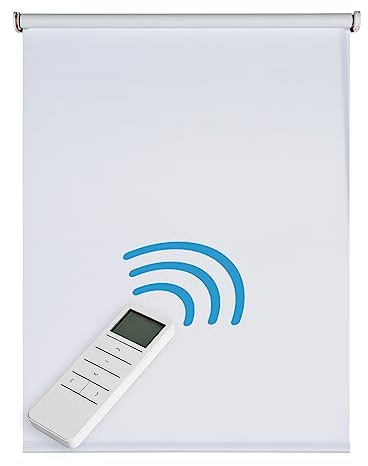 Estor Motorizado Opaco Estor Enrollable Blackout con Motor y Mando. Estores Opacos eléctricos Automáticos con Batería Oscuridad Total Estores para Ventanas y Puertas STORESDECO Blanco 140x180 cm