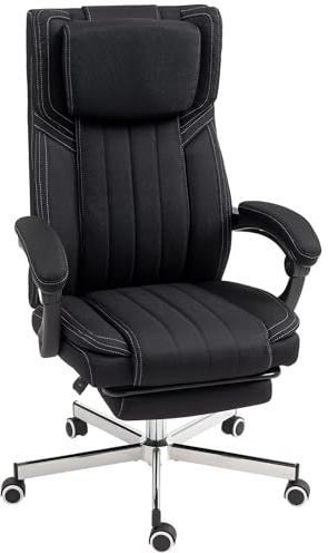 Vinsetto Chaise Bureau Fauteuil de Bureau Chaise Ergonomique Hauteur réglable Dossier inclinable accoudoirs Repose-Pieds et Appui-tête siège de Bureau à roulettes pivotantes 65x61x105-113cm Noir