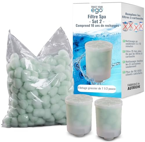 EGO3 Whirlpool filterset 2 1½ tum grov gänga + 10 årliga påfyllningar - ersätter patronfilter & whirlpool filterpatroner - 300gr filterkulor - filter tillverkat i EU (2 behållare + 300g filterkulor)