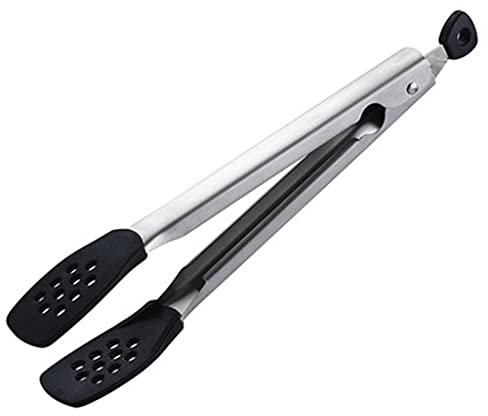 SAGELSHN Pinzas Cocina Barbacoa Pinzas de Cocina, Pinzas de cocción de Acero Inoxidable con Puntas de Silicona, Bloqueo de Alimentos de Metal Pinzas Antideslizantes Pinzas para Asar(Black)