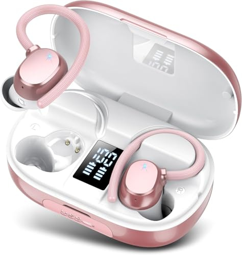 Öronsnäckor trådlösa Bluetooth-öronsnäckor Sport 2025 ny Bluetooth 5.3-hörlurar med LED-skärm 128H speltid kraftfull bas över öronen hörlurar med öronkrokar IP7 vattentät för gym/löpning/träning