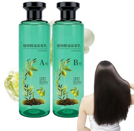 Holdes Tinte para el cabello para mujer, 260 ml, vegetal, crema duradera, juego de 2 botellas para coloración del cabello, para cobertura de canas, para mujeres, hombres, peluquerías, salones y