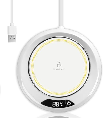 Kryolithm Coffee Mug Warmer, USB Cup Warmer with 3 Temperature Setting(55-75℃), Smart Touch Heated Coaster Electric Coffee Warmer for Desk 8H Auto Shut Off for Tea Milk Warmer Office Home (White)