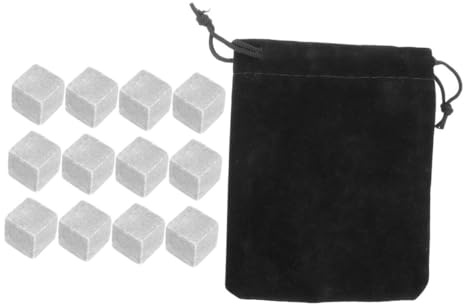 ULTECHNOVO 12 Pietre per Whisky Riutilizzabili in Marmo Cubetti di Ghiaccio per Vino e Whisky, Raffreddamento Rapido e Costante, Set da 12 Sacchetto in Velluto, per Feste e Uso Domestico