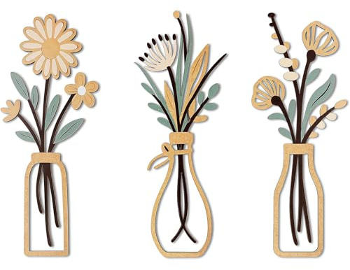 Vesavifaka Boho Decorazione da Parete, Set di Vasi di Fiori in Legno – Arte Murale Floreale in Stile Minimalista, Decorazioni da Parete Rustiche per Bagno Soggiorno Camera da Letto Sala da Pranzo,