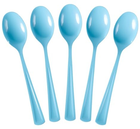 Exquisite Light Blue Plastic Spoons 50 Pieces Blue Spoons Disposable Utensils Heavy Duty Plastic Cutlery Set Disposable Cutlery Sets Flatware Sets Silverware Set For Party Supplies & Party Tableware