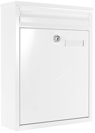 Rottner Briefkasten Lea Weiss mit Einwurfklappe – Zaunbriefkasten – Postkasten – Namensschild – beidseitiger Einwurf – Zylinderschloss mit 2 Schlüssel