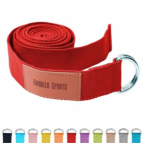 GORILLA SPORTS® Yogagurt - 100% Baumwolle, mit Verschluss aus Metall, einstellbarer D-Ring Schnalle, Farbwahl - Yoga Band, Stretch Band, Yoga-Gürtel, Pilates Yoga Strap, Hilfsmittel für Dehnung