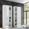 Lomadox Moderner und Zeitloser Vitrinenschrank 2er-Set in Hochglanz weiß, inkl. LED-Beleuchtung, B/H/T: 180/195/37cm