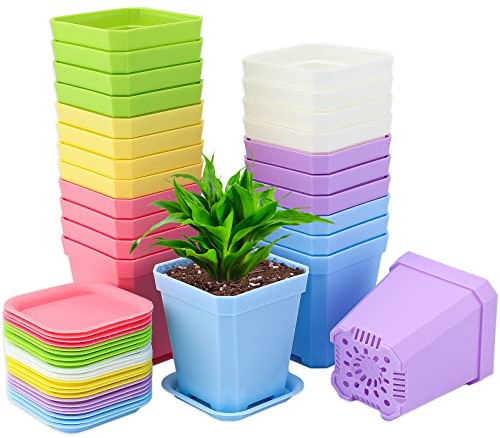KINGLAKE 24 Pots de Fleurs semis Plante en Plastique épais de 6 Couleurs - 7 x 8 cm - pour Plantes succulentes et Petites Plantes en Pot