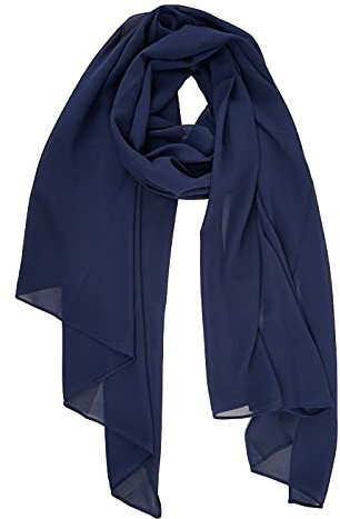 YOUR SMILE for Women Lightweight Breathable Solid Color Soft Chiffon Long Fashion Scarves Sunscreen Shawls (Navy Blue)