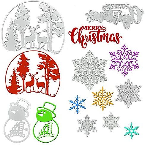 JUNMEIDO 7 Stück Christmas Stanzformen Weihnachten Schneeflocke Stanzform Schneemann Stanzschablone Metall Stanzschablonen Set Schablonen Weihnachten für DIY Scrapbook Karte Machen Bedarf (Silber)
