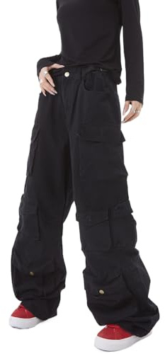 Sumleno Pantaloni Cargo Larghi da Donna Y2K Abbigliamento Multi-Tasca vestibilità Rilassata Jeans Fata Grunge Vestiti Alt Emo Streetwear