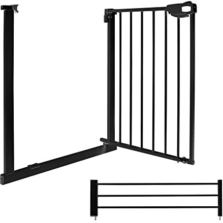 Froadp Griglia di protezione per scale senza fori da 77 cm, cancelletto di sicurezza per porte per bambini, stabile, a clip, nero, automatico, griglia di sicurezza per bambini per gatti, cani e