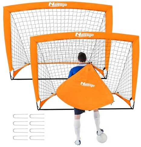 2er Set Fußballtor, Fußballtor Kinder Set, Pop up Soccer Goals Faltbares Fussballtore,Fußballtor für Garten,Park,Strand (Orange)