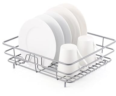 Casa & Casa Wire Coated Dish Rack (Small), Cup Holder, Dish Drying Rack, Pack Of 1, Wire Protected, Kitchen Accessory, Durable Dish Rack, Self-Draining Rack, Open Wire Design, Sink Organizer, Grey