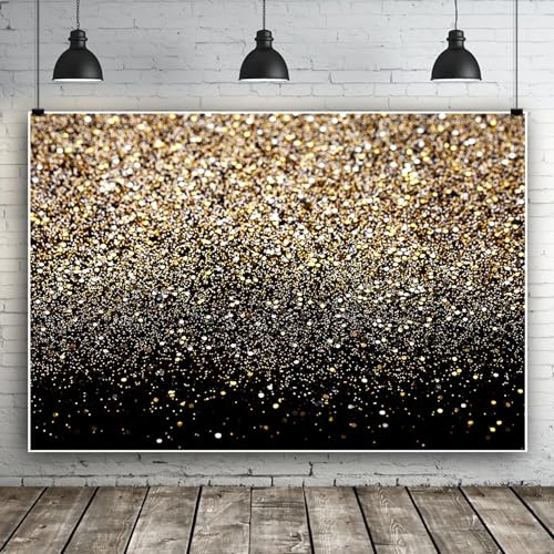 Ttincceer telón de Fondo Oro Brillante 2,2x1,5m Bokeh Manchas Doradas Fondo de Ducha de bebé Tema de Oro Negro Brillante Fondo de fotografía de Fiesta de Boda de Lujo Niño Adulto Retrato Foto Prop