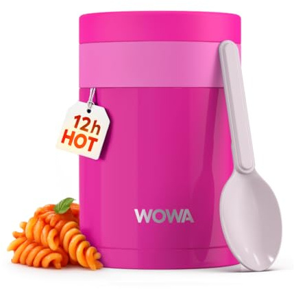 WOWA Kids Stainless Steel Flask for Hot & Cold Food 300ml with Spoon - Wide Mouth 100% Leakproof Food Flasks for Hot Food Kids - Easy Open Lid Insulated Food Jar for Children